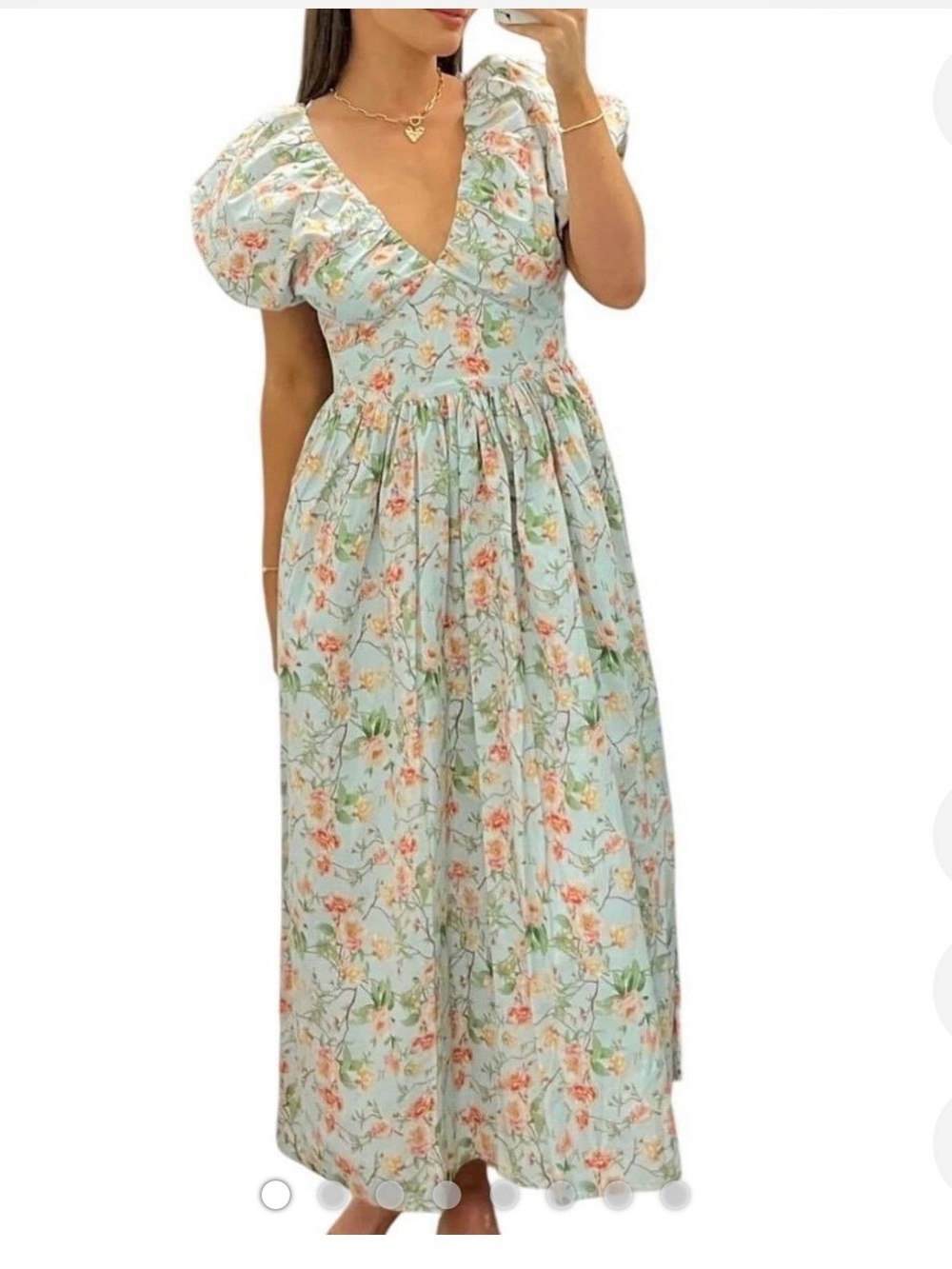 crown & ivy Light Blue Floral Puff-Sleeve Maxi Dress
